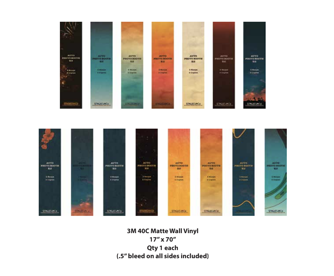 Adobe Illustrator production layout showing colorful vinyl wrap designs for Coachella photo booths