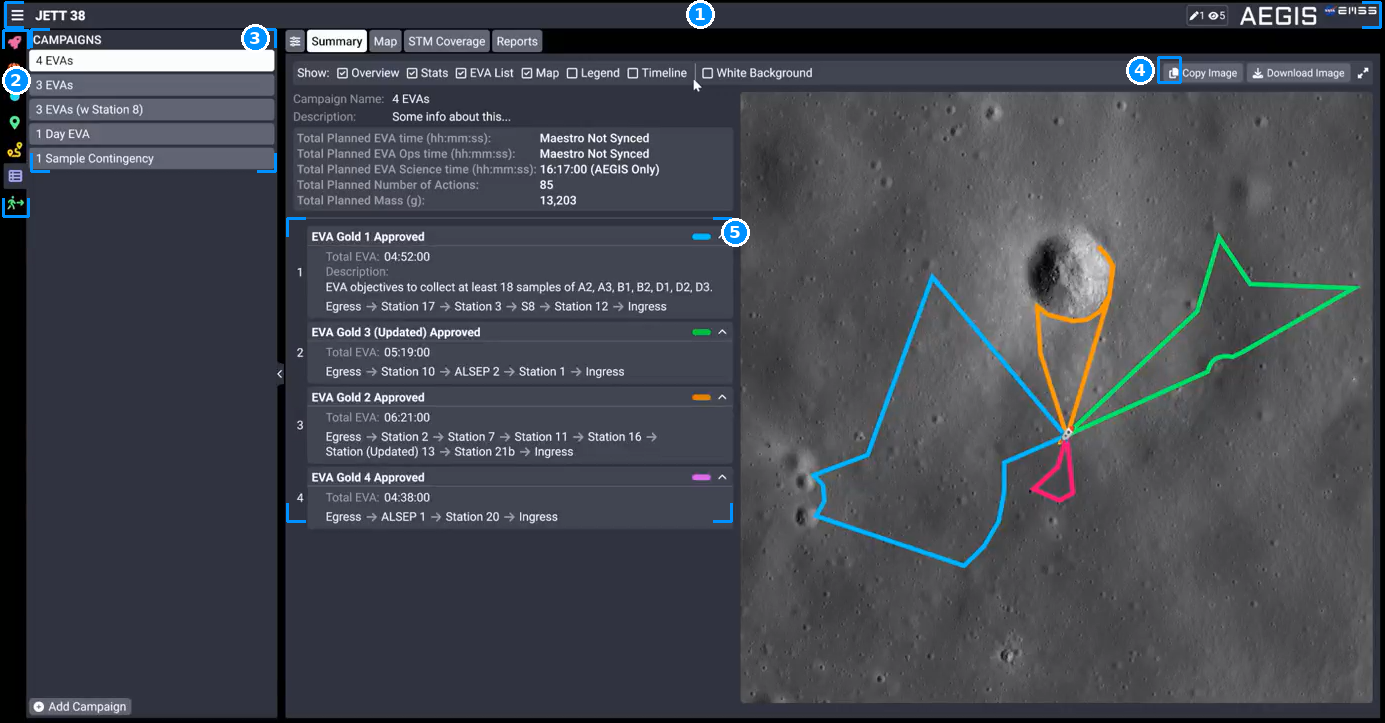 AEGIS EMSS interface before the design system, with annotated inconsistencies in header sizing, icon scale, sidebar and toolbar spacing, and folder padding