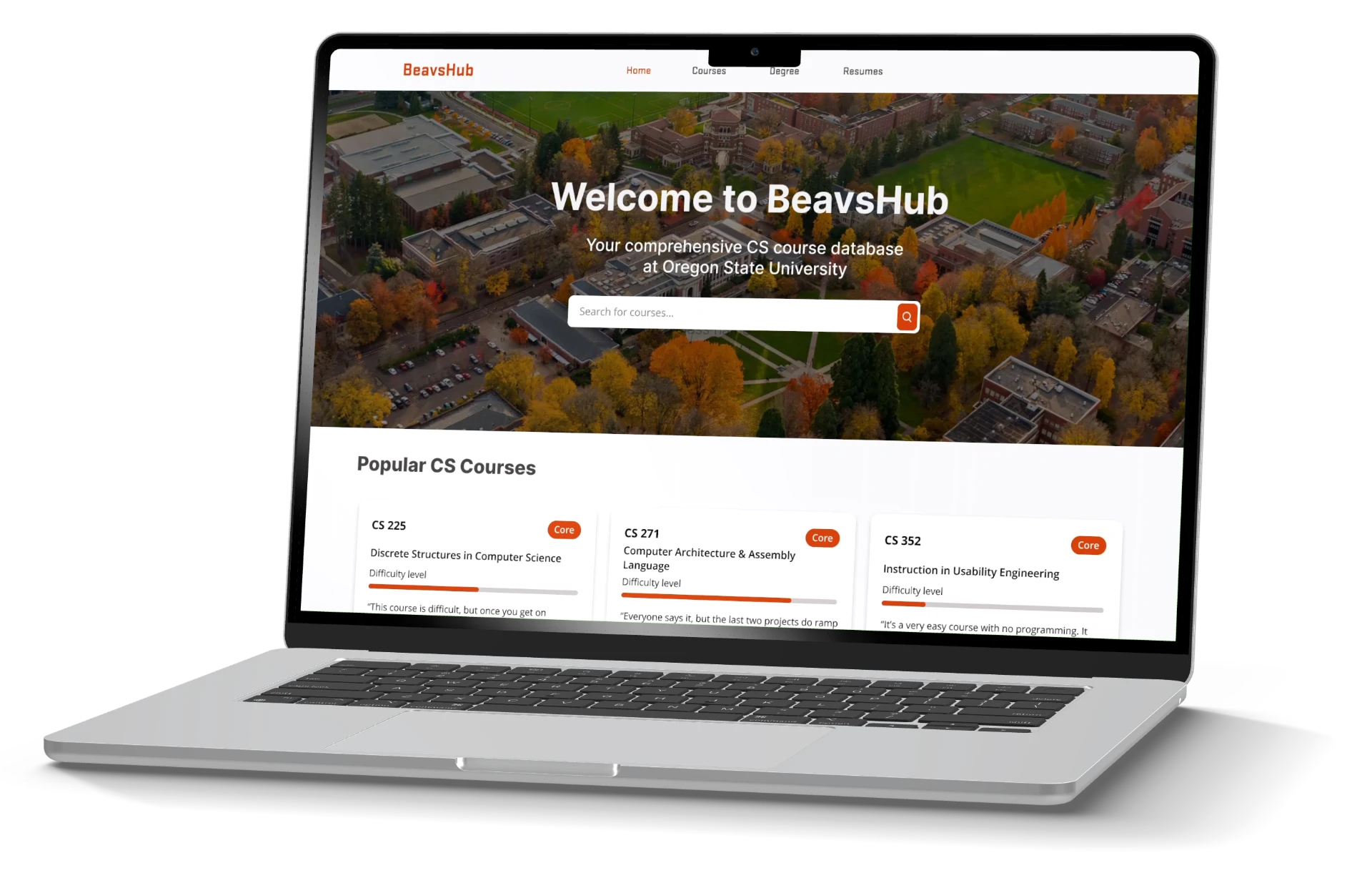 BeavsHub homepage shown inside a laptop mockup